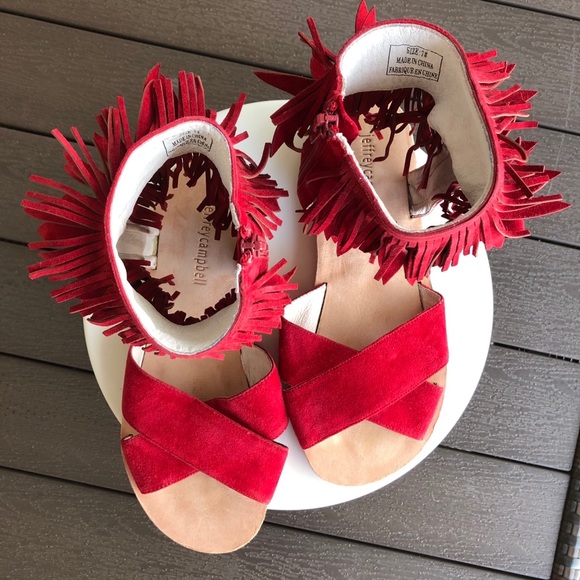 Jeffery Campbell RED Nerida Fringed Suede Sandals - Picture 10 of 10